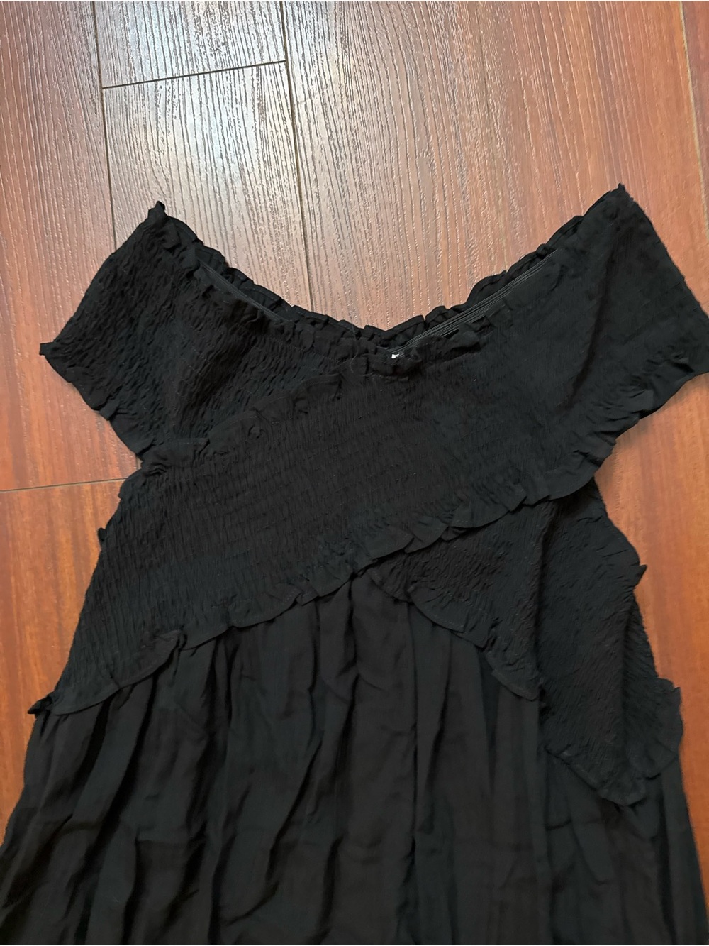 Black Off-Shoulder Ruffle Textured Dress